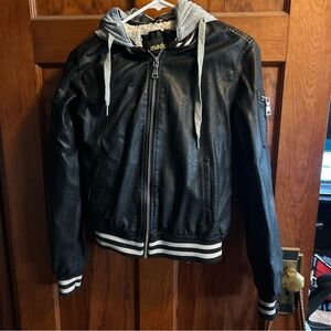 Madden NYC black fleece lined jacket with detachable gray hood